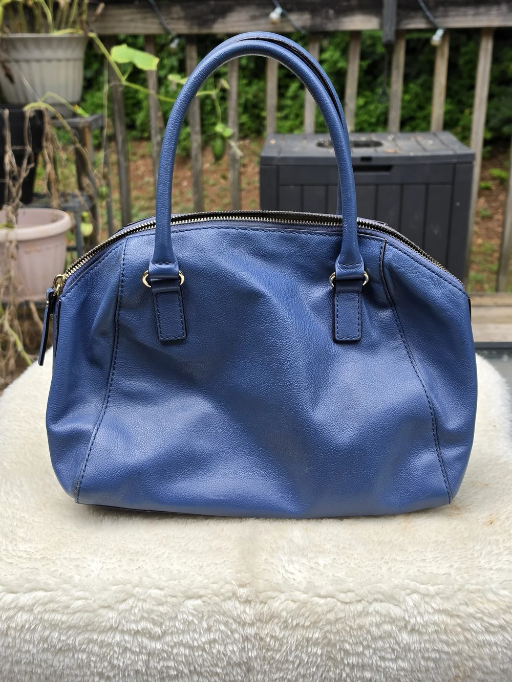 Kate Spade New York Blue Pebbled Leather Satchel Gold Hardware